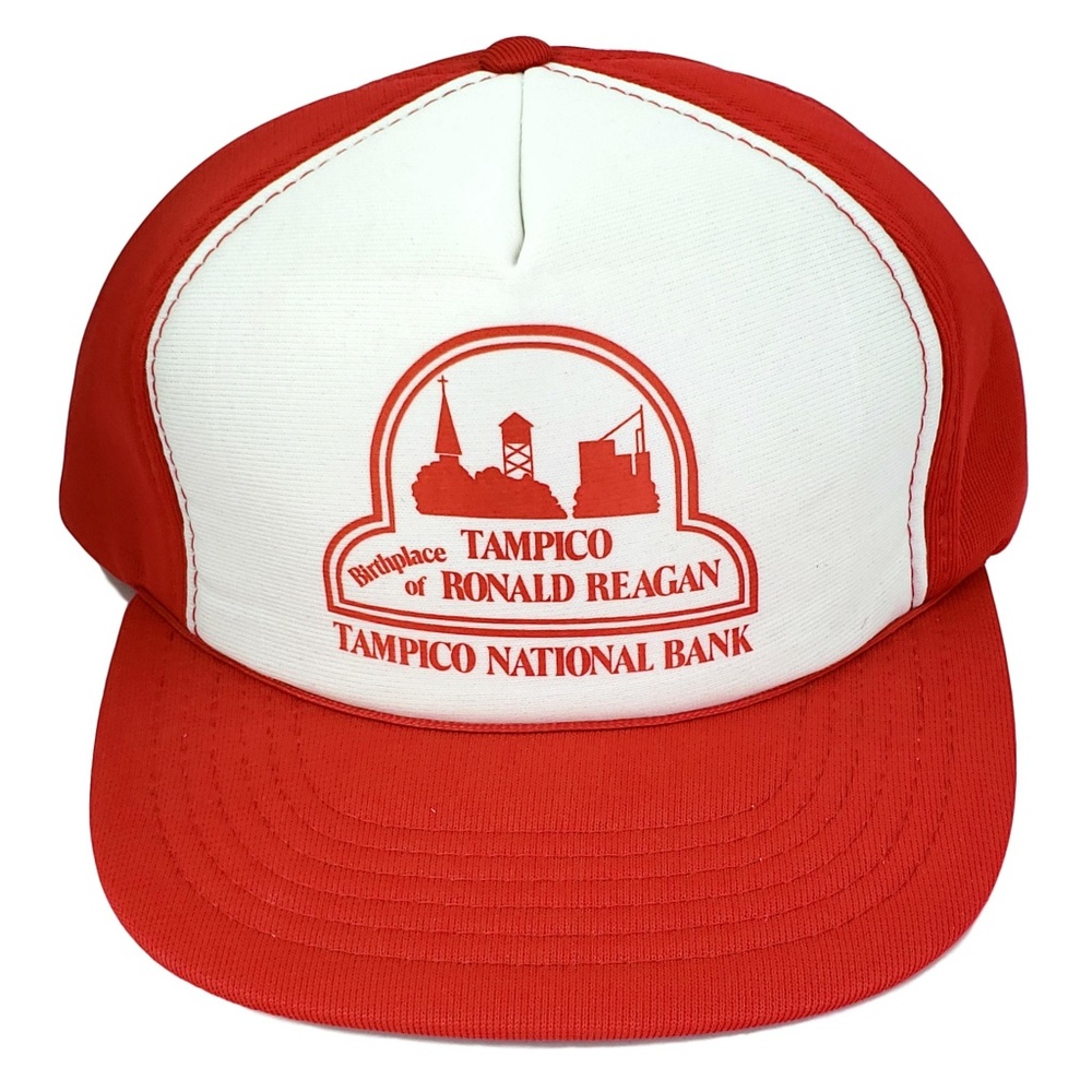 Vintage‎ Ronald Reagan Tampico National Bank Hat Red White Trucker VTG Snapback
